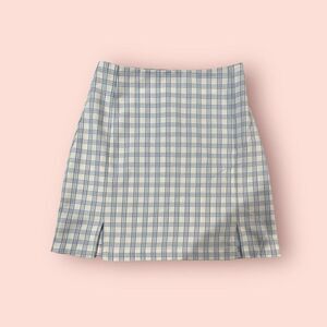 John Galt Mini Skirt Cara Plaid White Blue Preppy School Brandy Melville